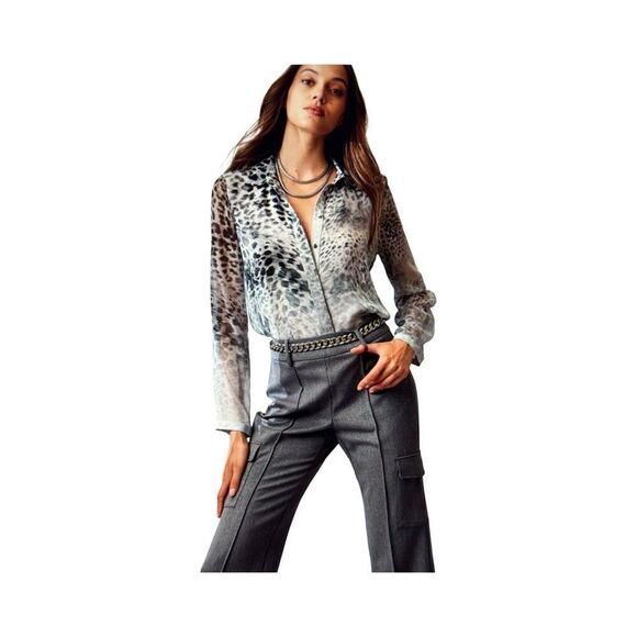 ELIE TAHARI MIRAGE CHEETAH BUTTON DOWN SHIRT - Picture 3 of 13